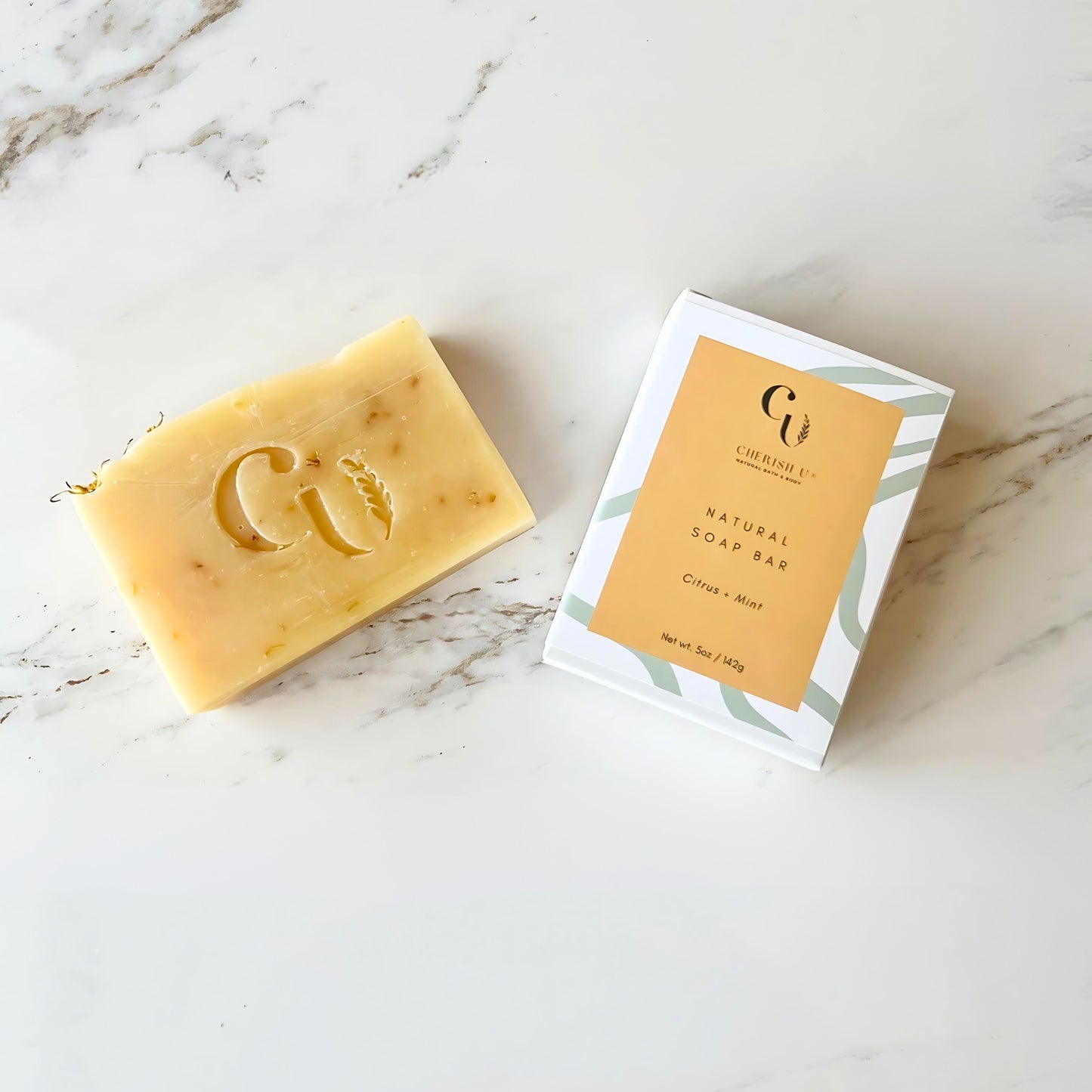 Refreshing all-natural Citrus + Mint Soap, combining invigorating citrus and mint essential oils for a rejuvenating and revitalizing cleanse. Cherish U®