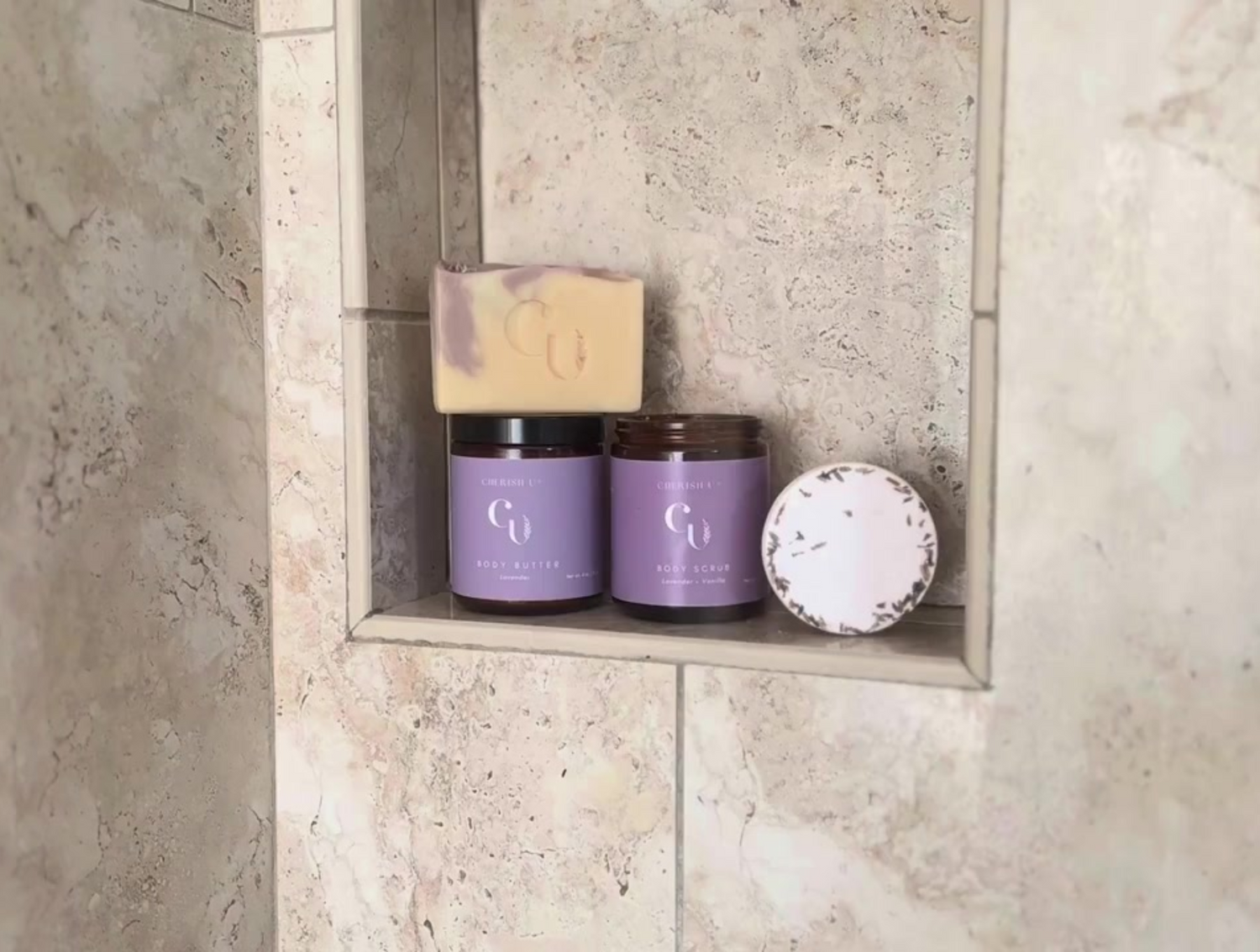 Natural bath and body shower set for relaxing spa-like experience at home