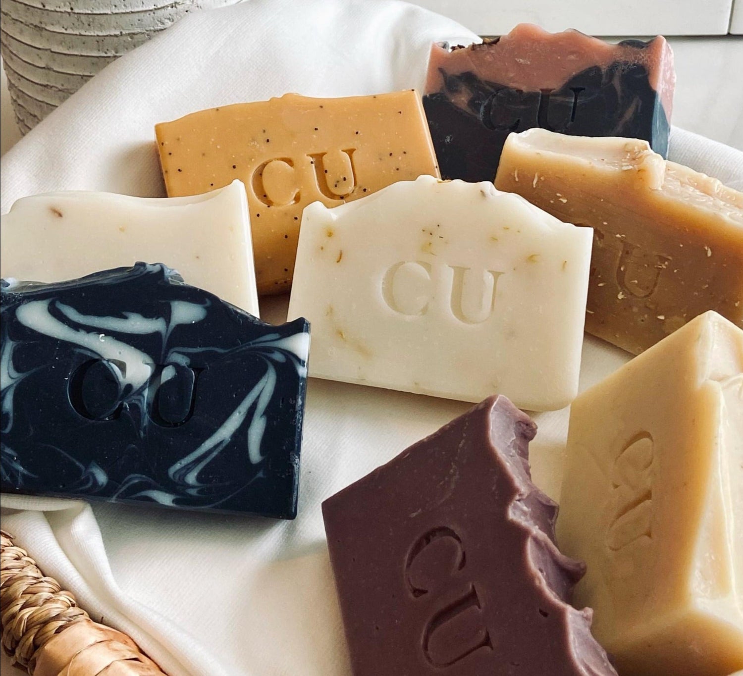 basket full of natural soap bars