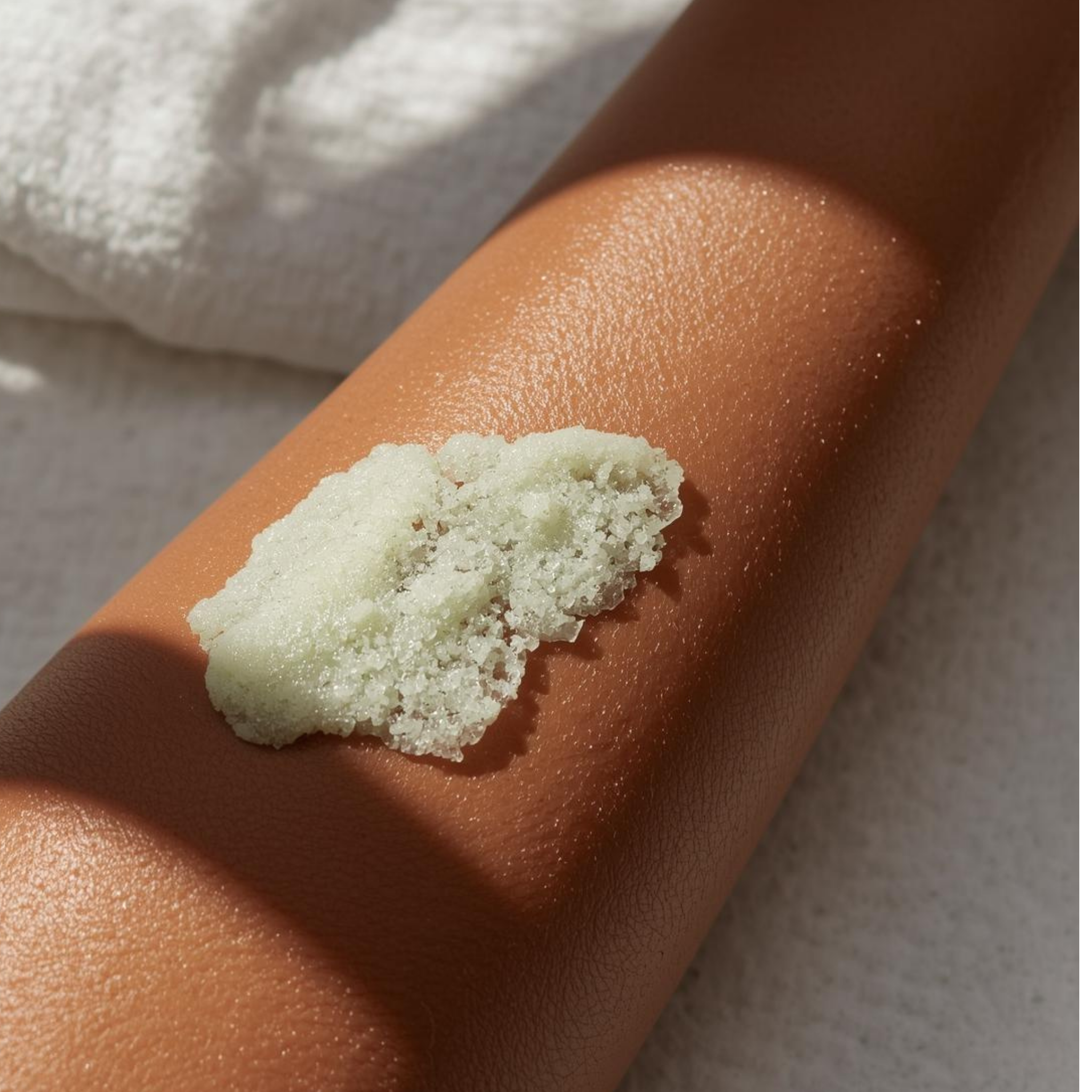 woman applying body scrub to skin