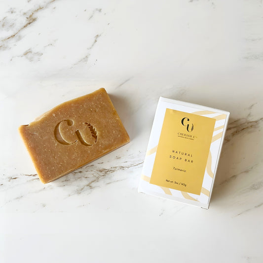 Handcrafted all-natural Turmeric Soap, rich in antioxidants, designed to brighten and rejuvenate the skin with every wash Cherish U®