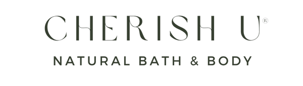 The logo for "Cherish U Natural Bath & Body" features the text "CHERISH U" in a stylish, serif font, rendered in a dark green color. Below this, the words "NATURAL BATH & BODY" are displayed in a smaller, uppercase sans-serif font, also in dark green. The design has a minimalist and elegant aesthetic, emphasizing natural and sophisticated elements suitable for a bath and body care brand.